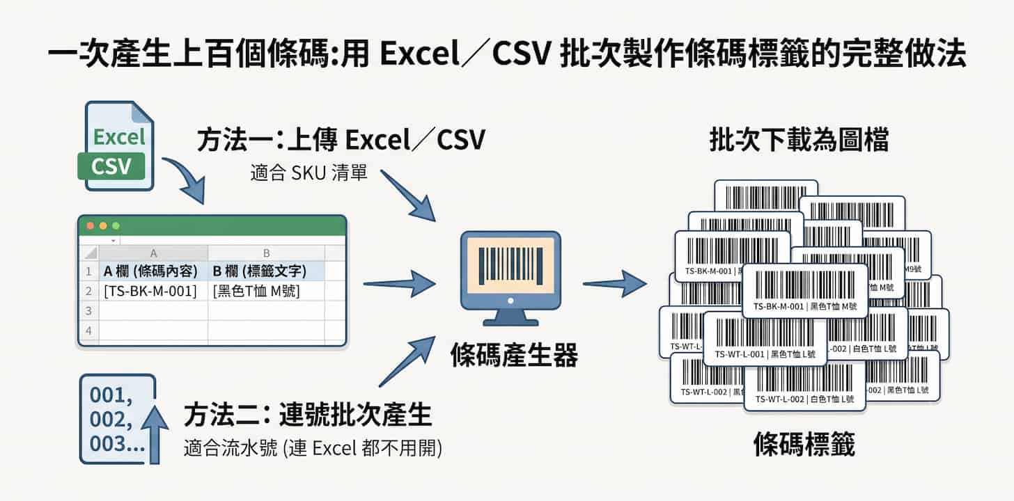一次產生上百個條碼:用 Excel／CSV 批次製作條碼標籤的完整做法