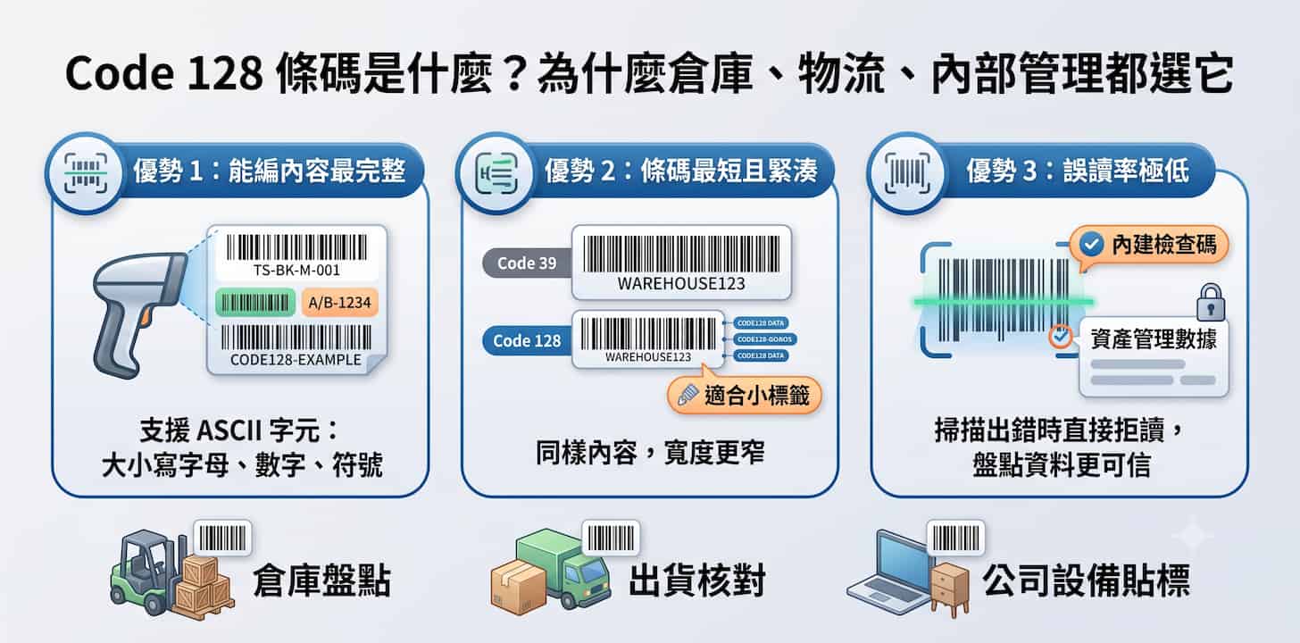 Code 128 條碼是什麼?為什麼倉庫、物流、內部管理都選它