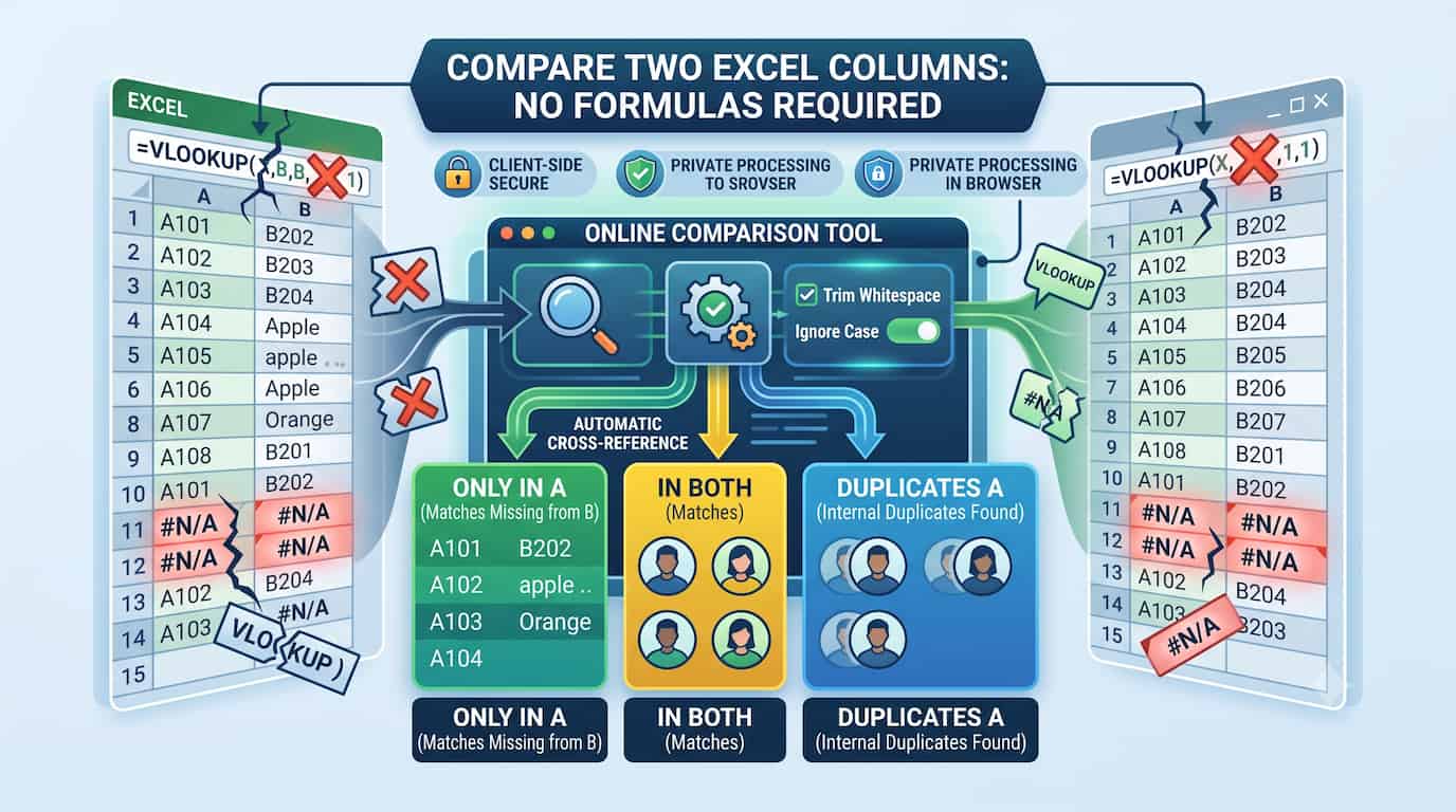 How to Compare Two Excel Columns Without Formulas