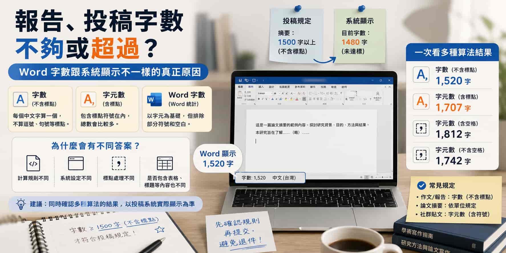 報告、投稿字數不夠或超過？Word 字數跟系統顯示不一樣的真正原因