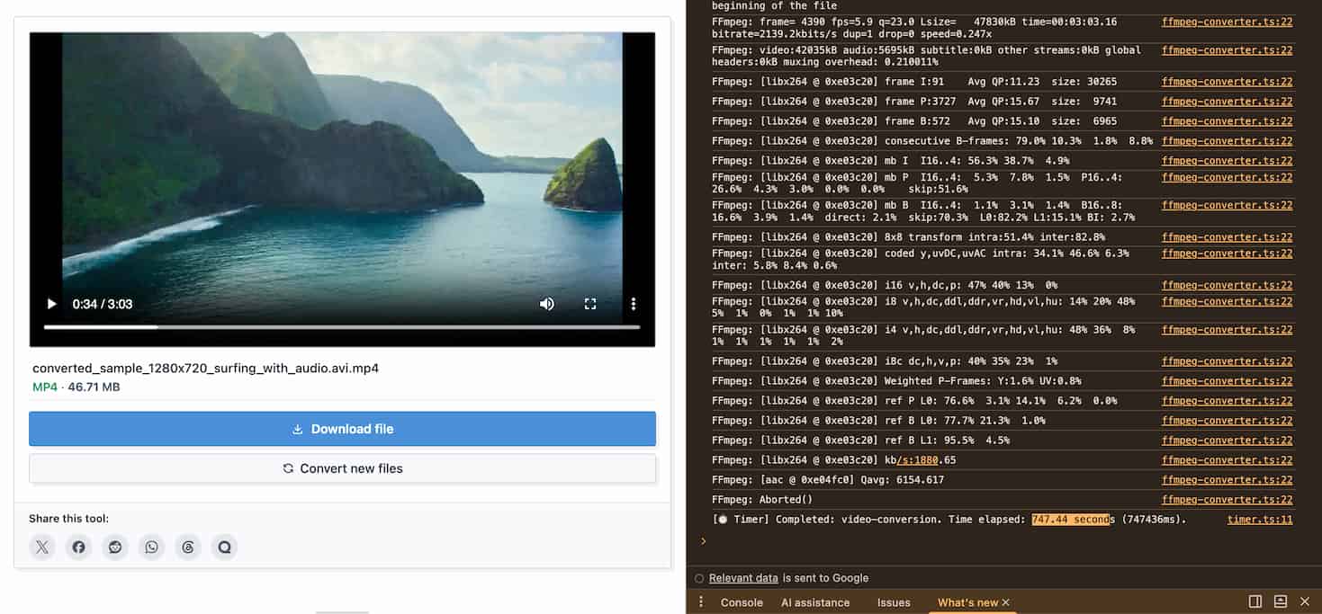 Direct AVI to MP4 Conversion in the Browser